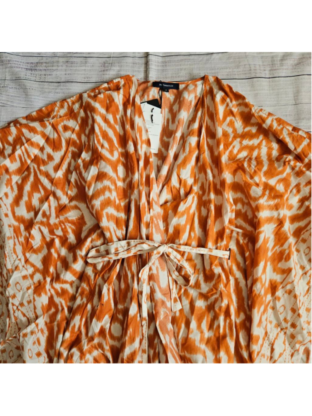 Jim Thompson Orange White Wrap Kaftan Boho Free Size Cotton NWT *READ* - Picture 8 of 9